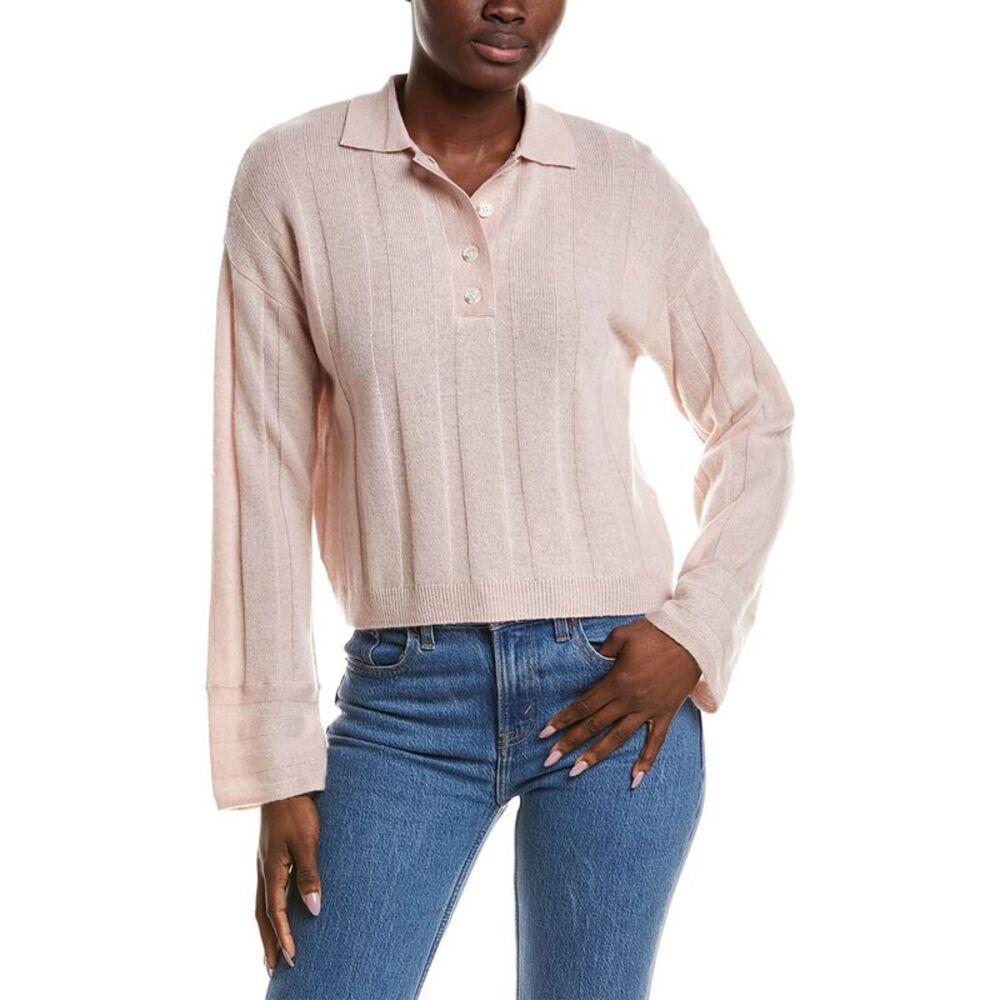 Naadam Womens  Coastal 100% Cashmere Ribbed Polo Sweater, Pink